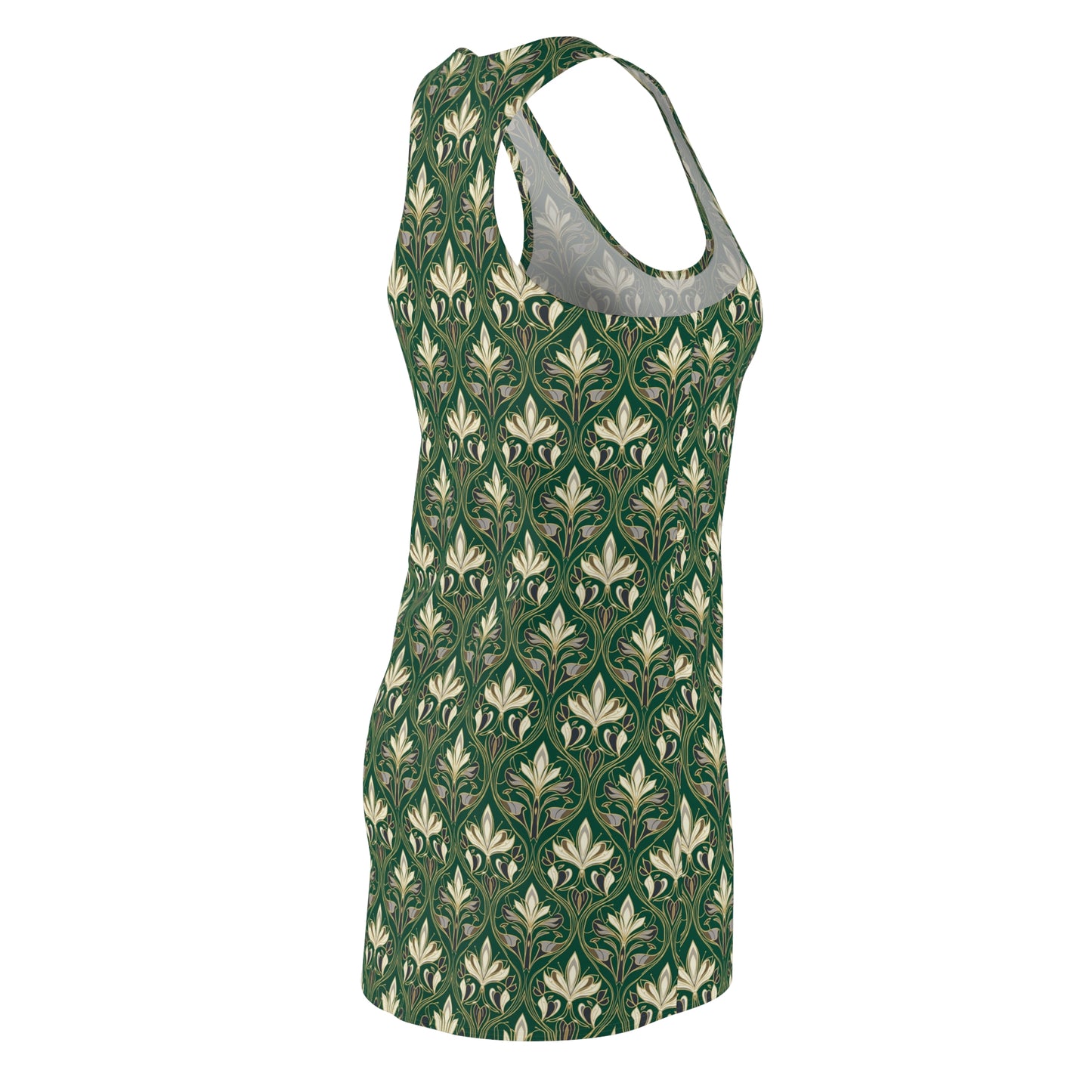 Green Floral Damask Racerback Dress – All-Over Print
