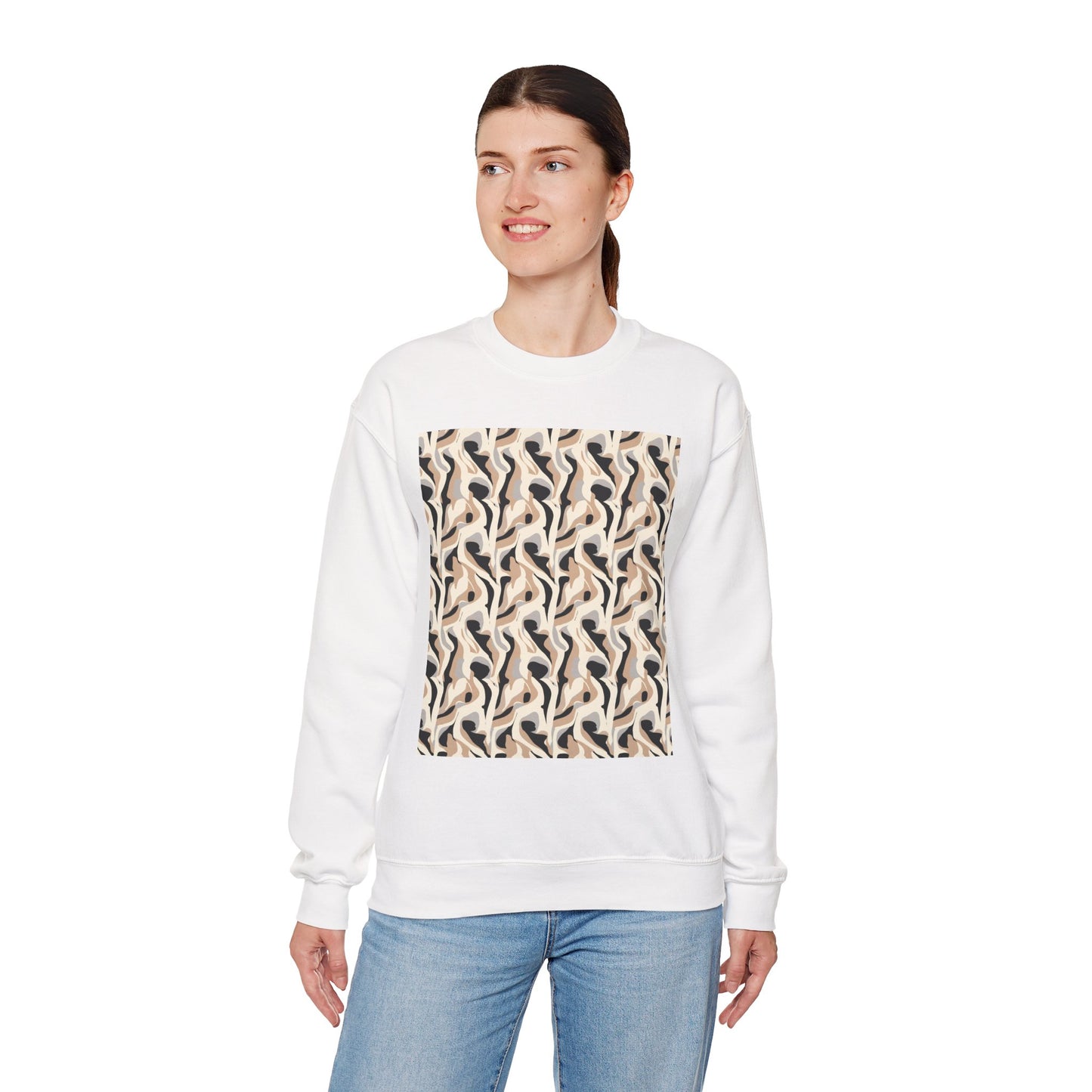 Crewneck Sweatshirt — Neutral Abstract Wave Pattern Graphic