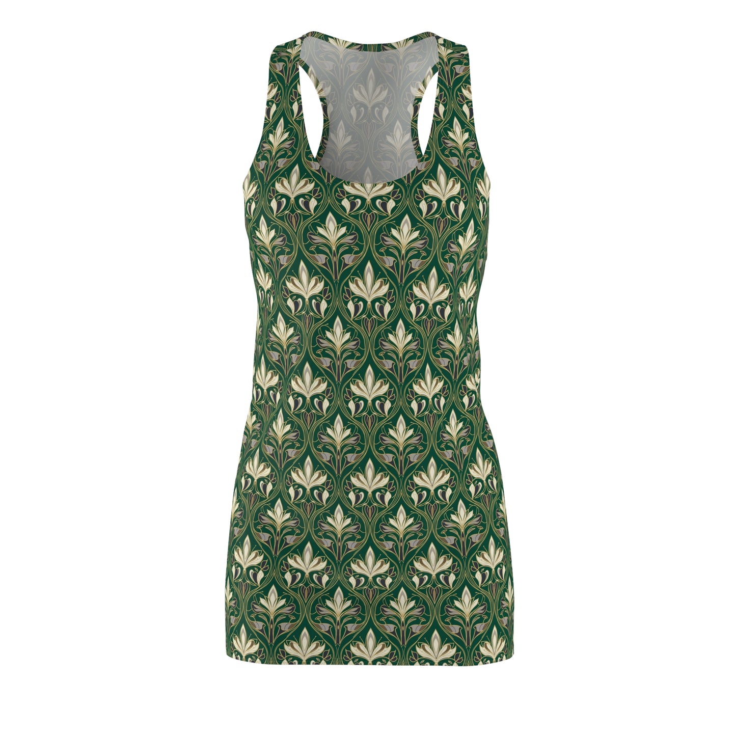 Green Floral Damask Racerback Dress – All-Over Print