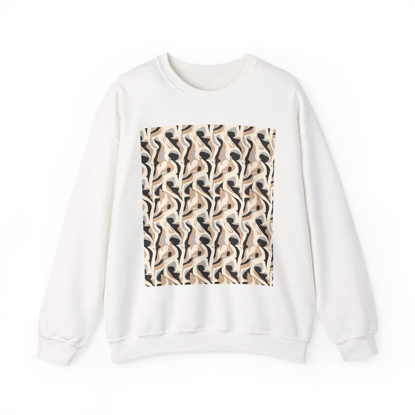 Crewneck Sweatshirt — Neutral Abstract Wave Pattern Graphic