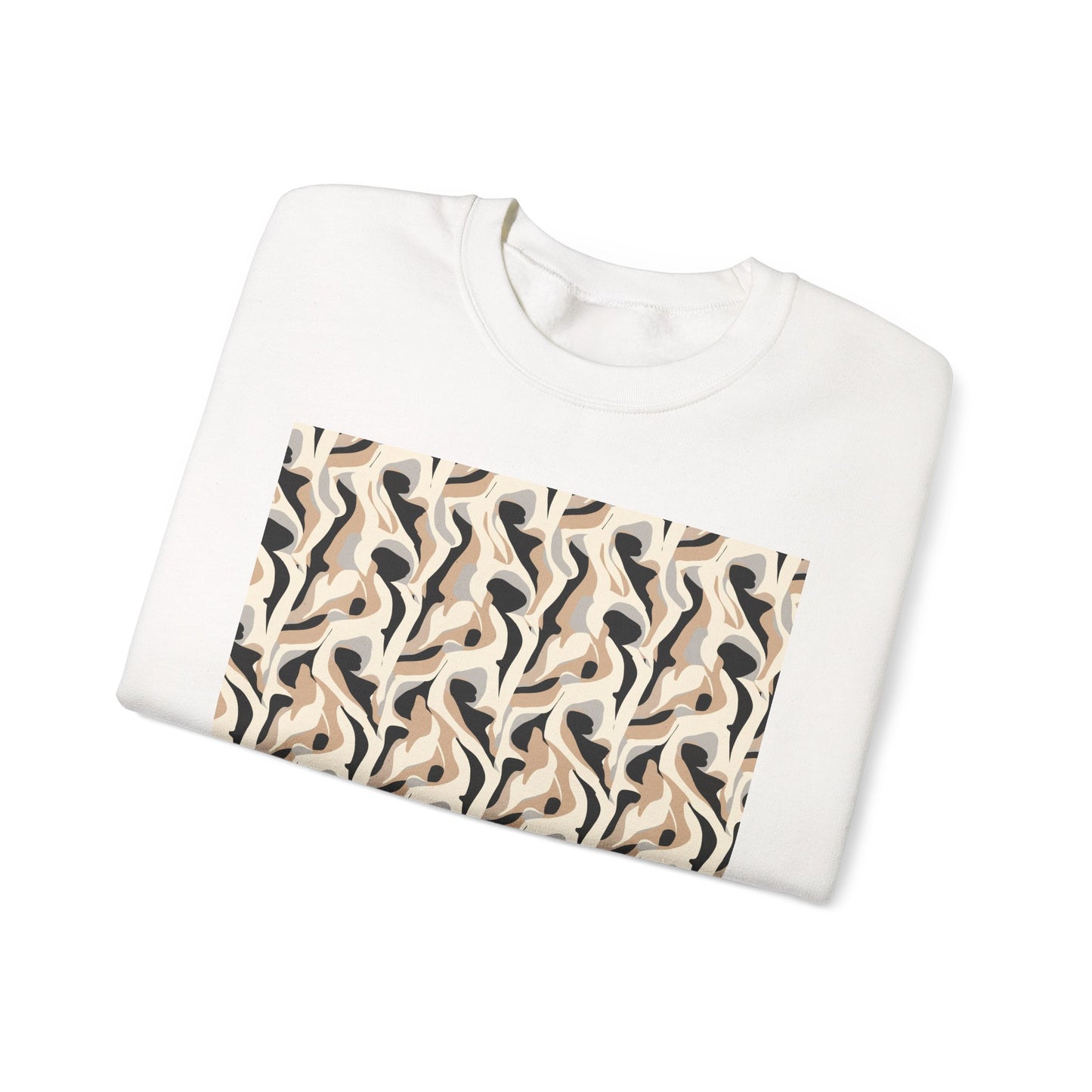 Crewneck Sweatshirt — Neutral Abstract Wave Pattern Graphic